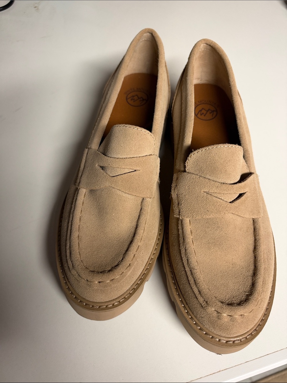 White Mountain Suede Penny Loafers in Tan